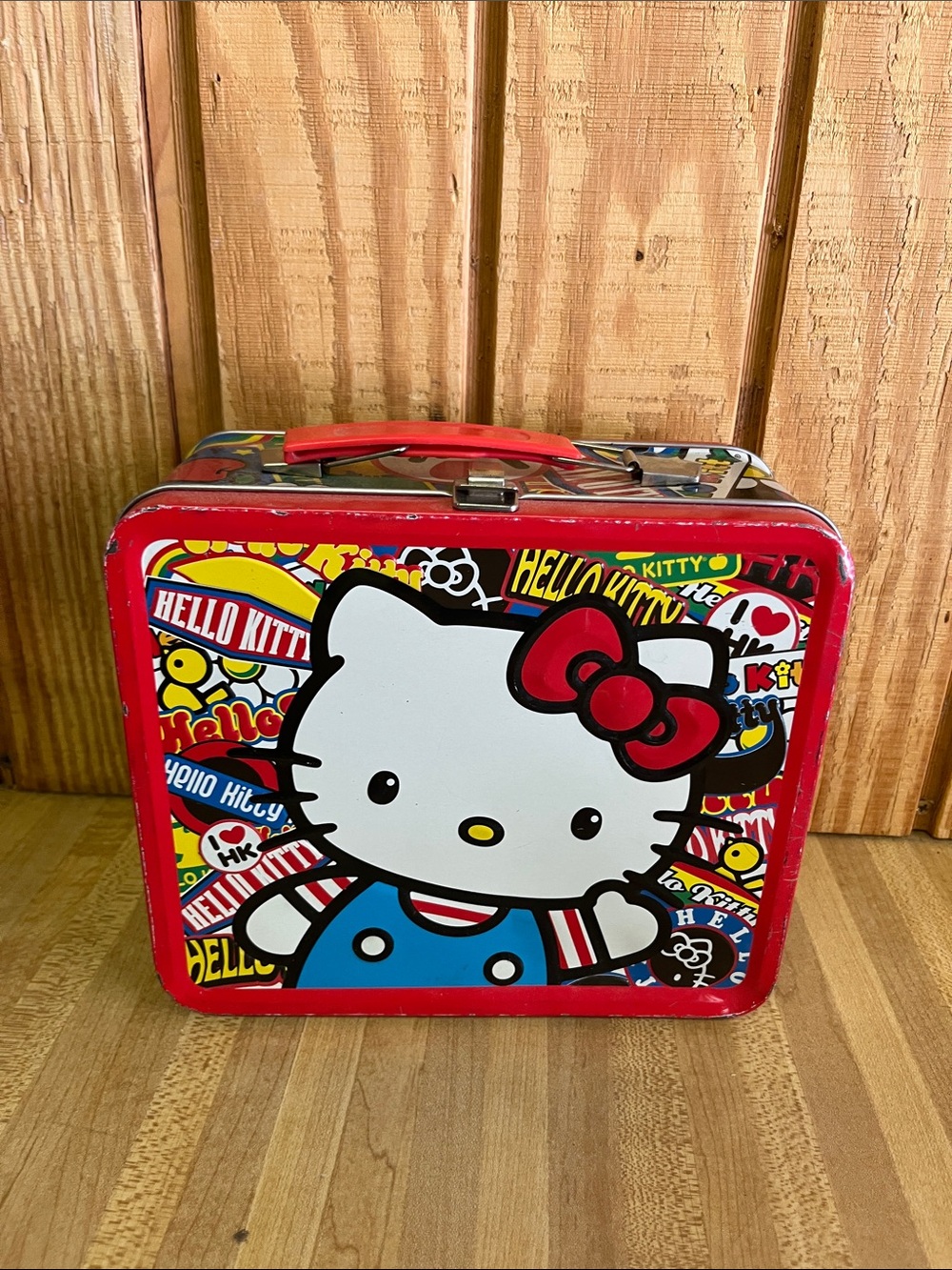 Hello Kitty Red, White, Blue Metal Lunchbox Sanrio, Lounge Fly, 2012
